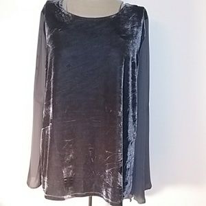 🍁Faded Glory Long Sleeved Veloure/Sheer Blouse L